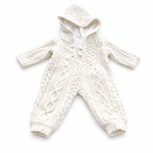 Baby Cable Knit Hooded 2-Piece Outfit Set White Cotton Blend